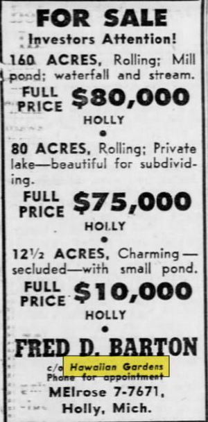 Hawaiian Gardens Resort Motel - Apr 1963 For Sale (newer photo)